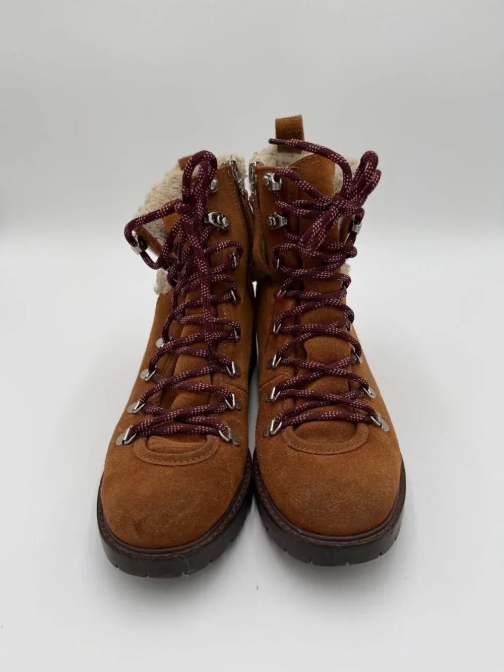 Sam Edelman Suede Lace Up Shearling Lined Hiking Boots Brown Womens 9 Circus